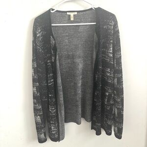 EILEEN FISHER Women’s Open Front Cardigan L Gray Black Linen Old Money Office